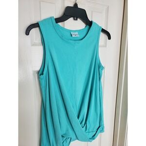 Color Me Cotton Tank Top Teal Blue Twist Front Sleeveless Casual USA Made Medium